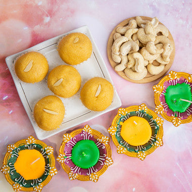 Festive Diwali Hamper with Diyas, Laddoo & Cashews
