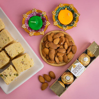 Set of 2 Diyas with Soan Papdi, Almonds & Ferrero Rocher