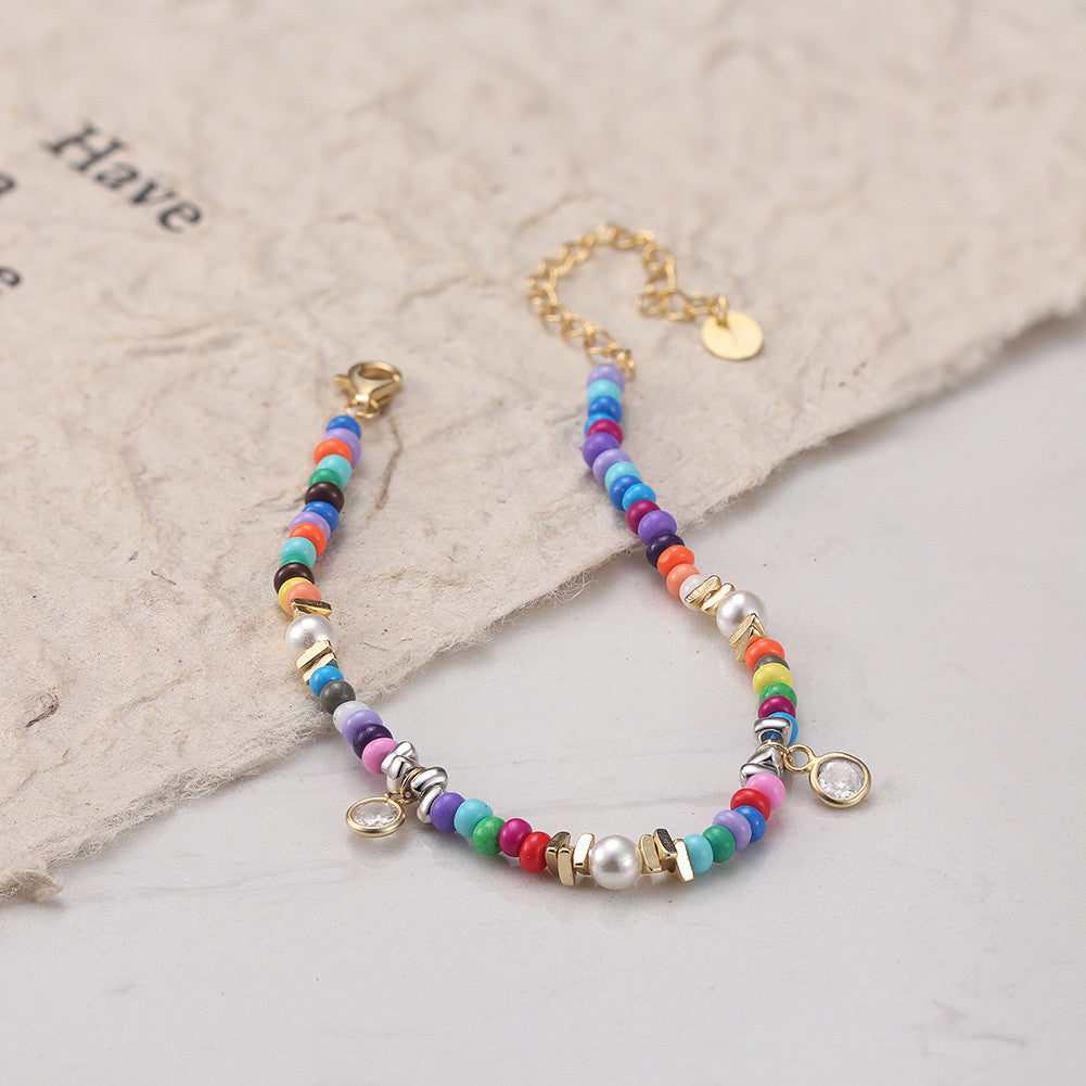 925 Sterling Silver Multicolor Shell Pearl Beaded Stylish Bracelet