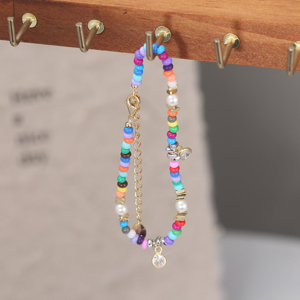 925 Sterling Silver Multicolor Shell Pearl Beaded Stylish Bracelet
