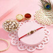 Premium Rudraksha & Clear Crystal Rakhi With Pistachio
