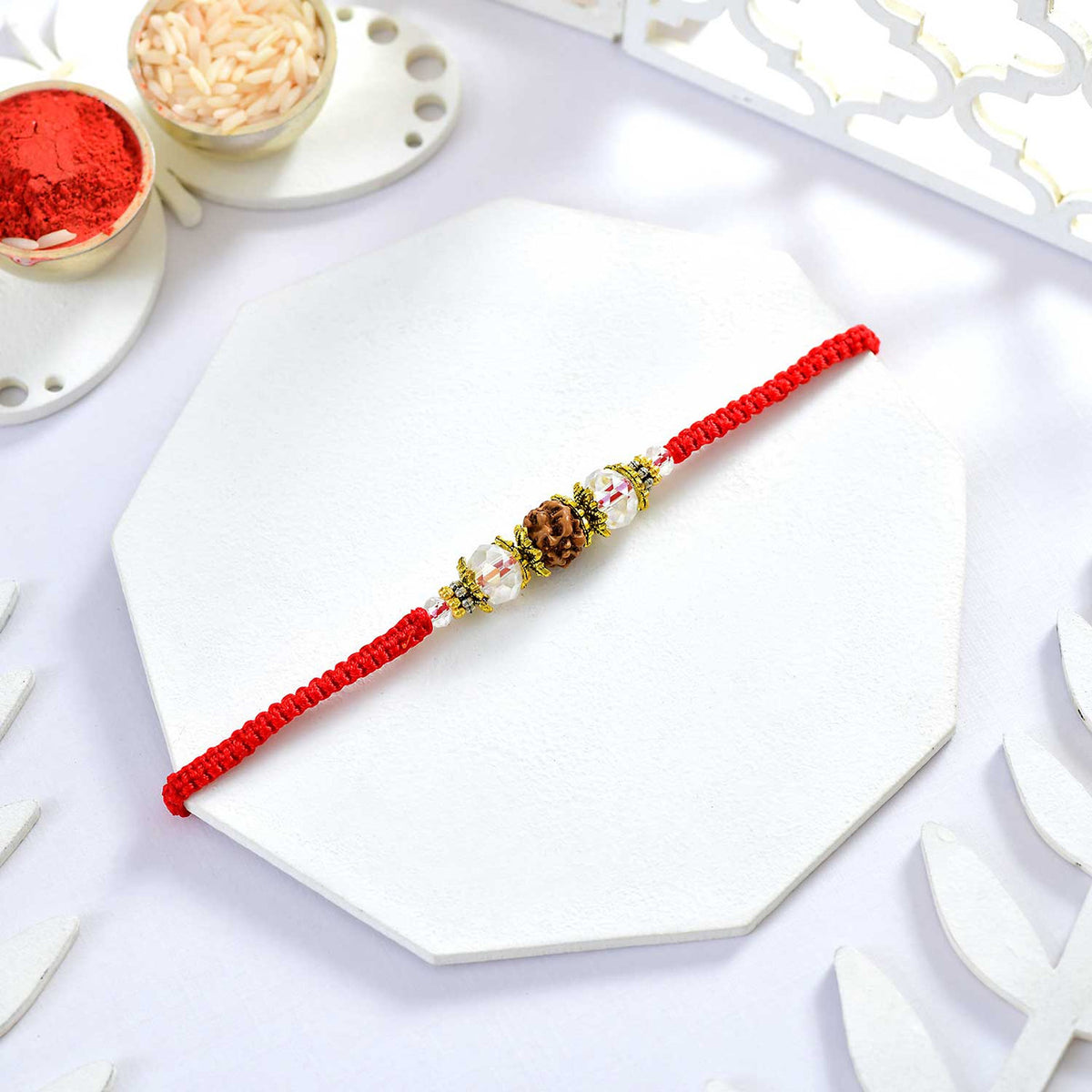 Rudraksha Rakhi with Kaju Katli