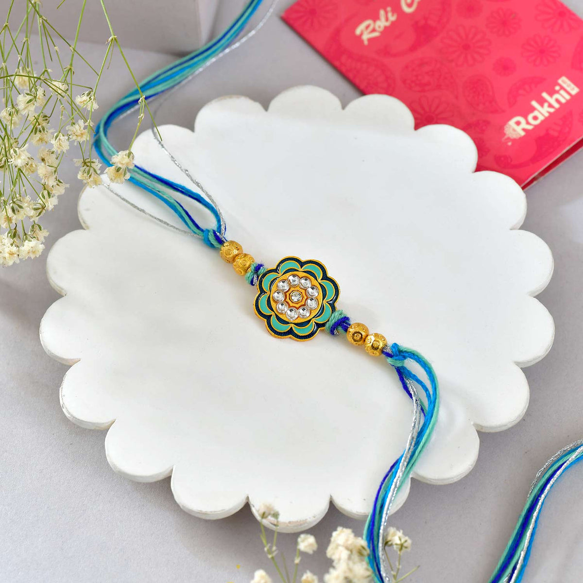 Floral Shaped Rakhi With Baklawa Sweet