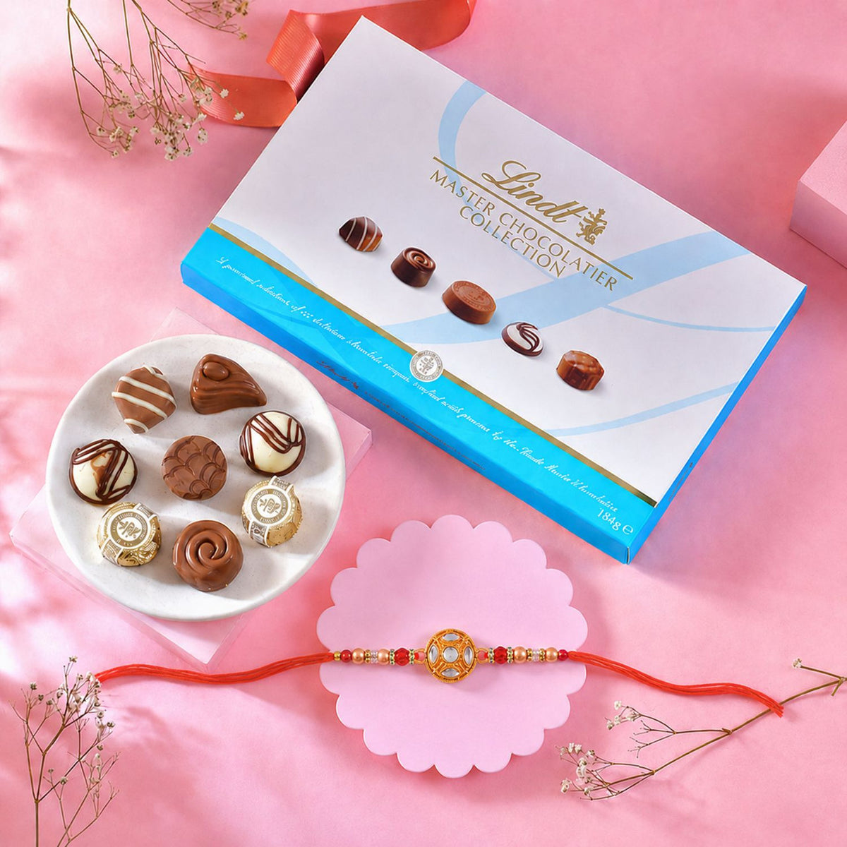 Lindt Chocolates & Designer Rakhi Combo