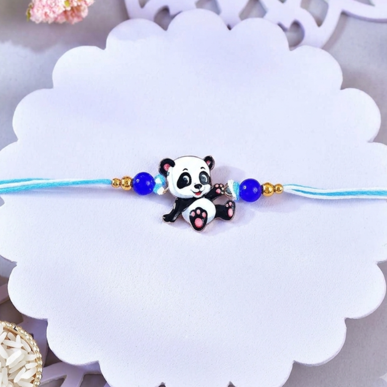 Kids Panda Rakhi With Snickers Chocolates & Besan Laddoo