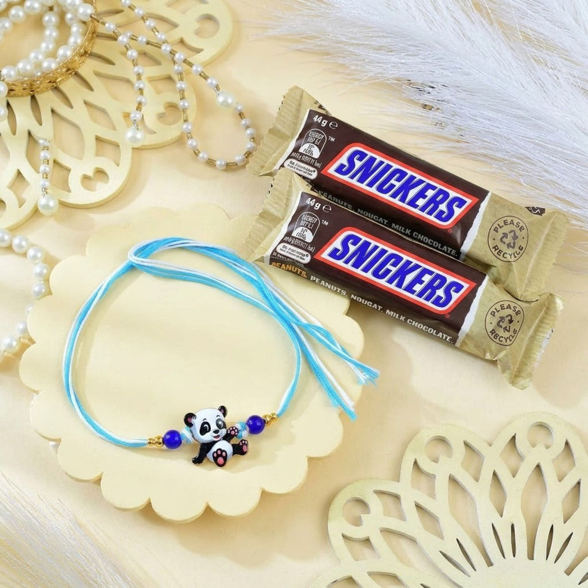 Kids Panda Rakhi With Snickers Chocolates