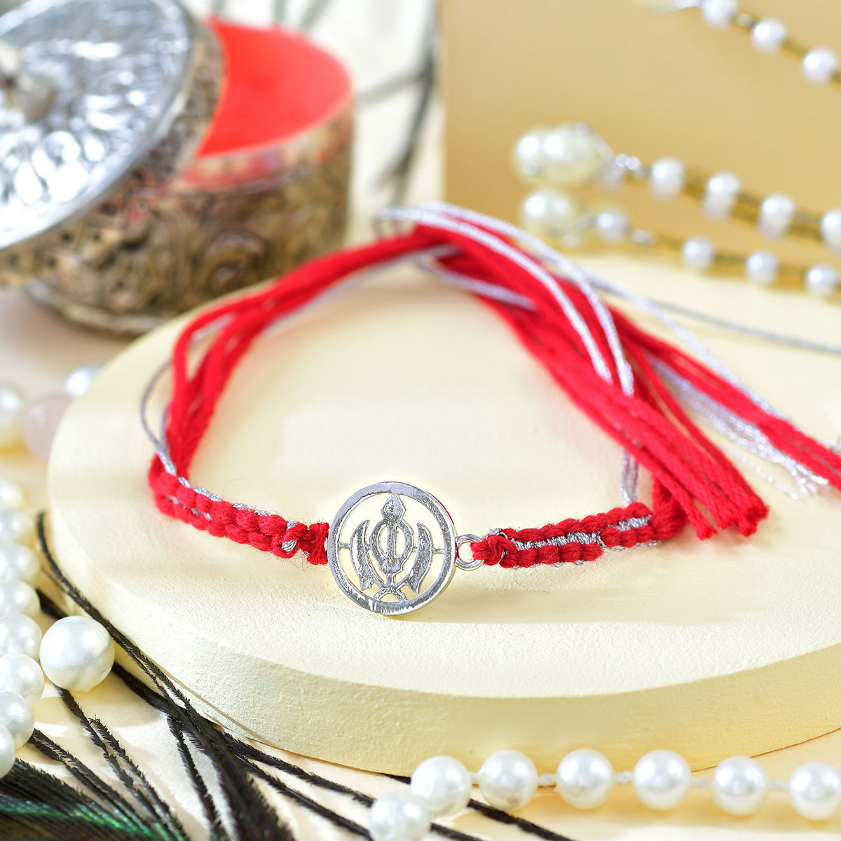925 Sterling Silver Khanda Thread Rakhi