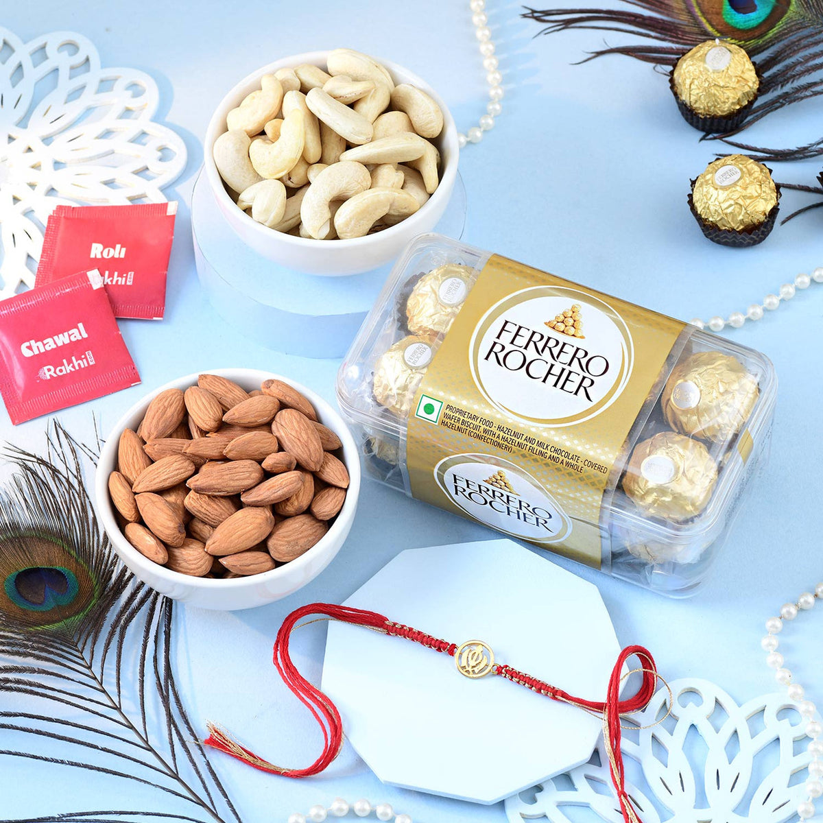 Premium Gold Plated Khanda Rakhi with Chocolate & Nuts