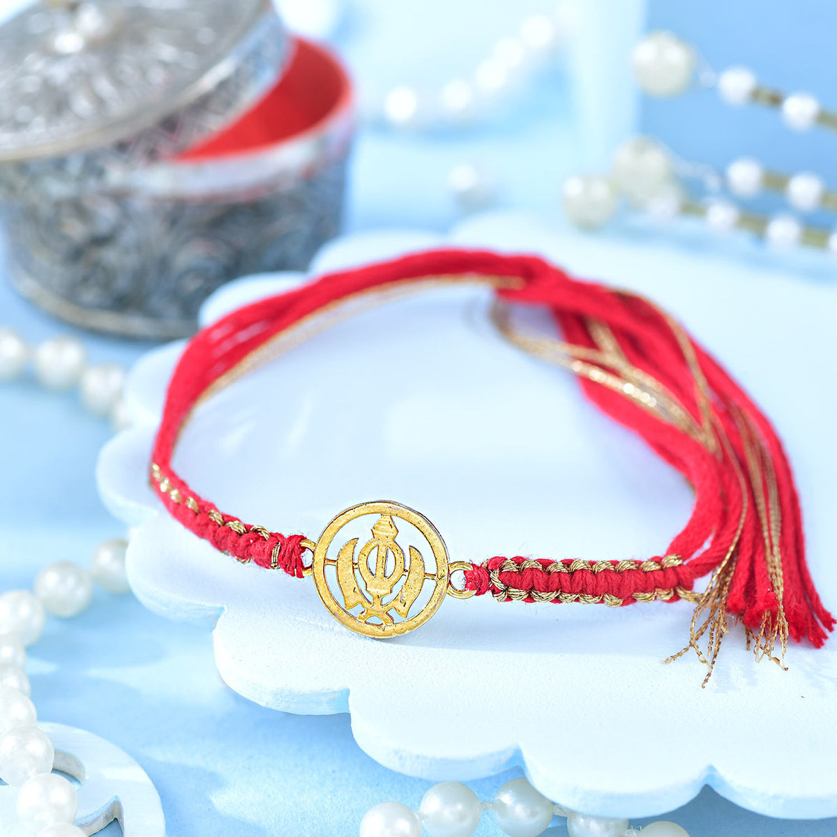 Gold Plated Khanda Thread Rakhi