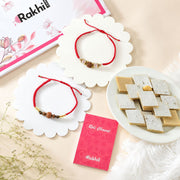 Set of 2 Premium Rudraksha Rakhi with Kaju Katli