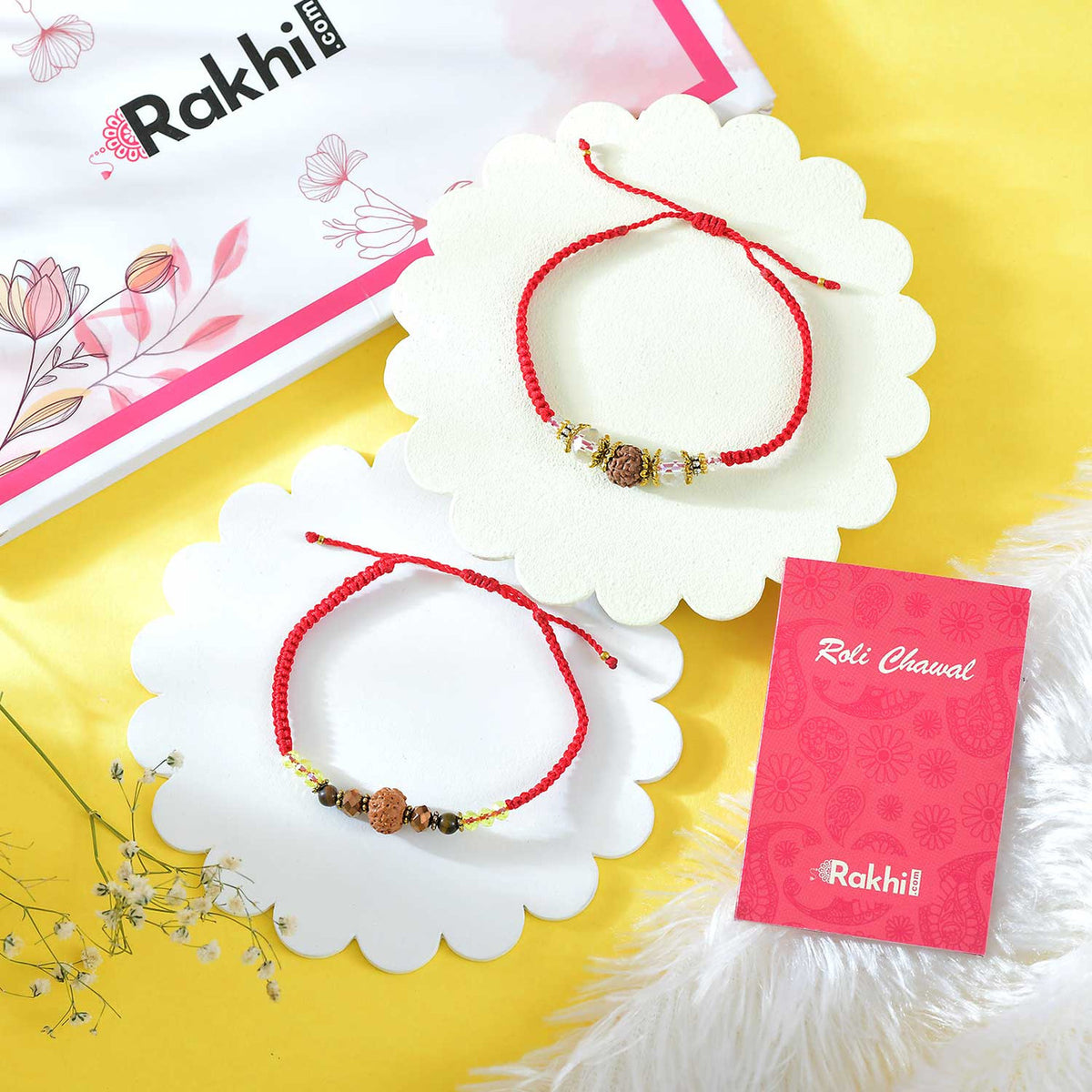 Set of 2 Premium Rudraksha Rakhi with Kaju Katli