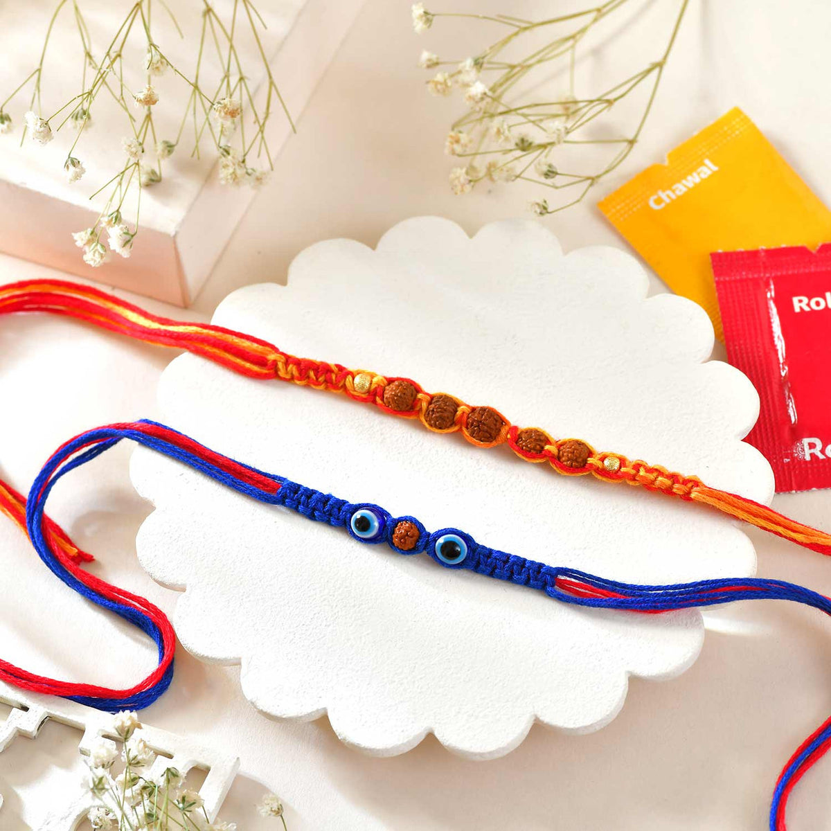 Evil Eye & Rudraksha Rakhi Set Gourmet Hamper