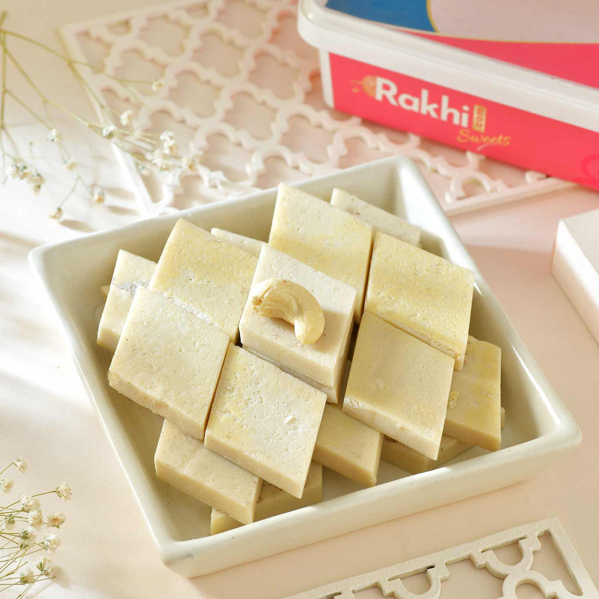Set of 2 Vibrant Bhai Rakhi With Kaju Katli