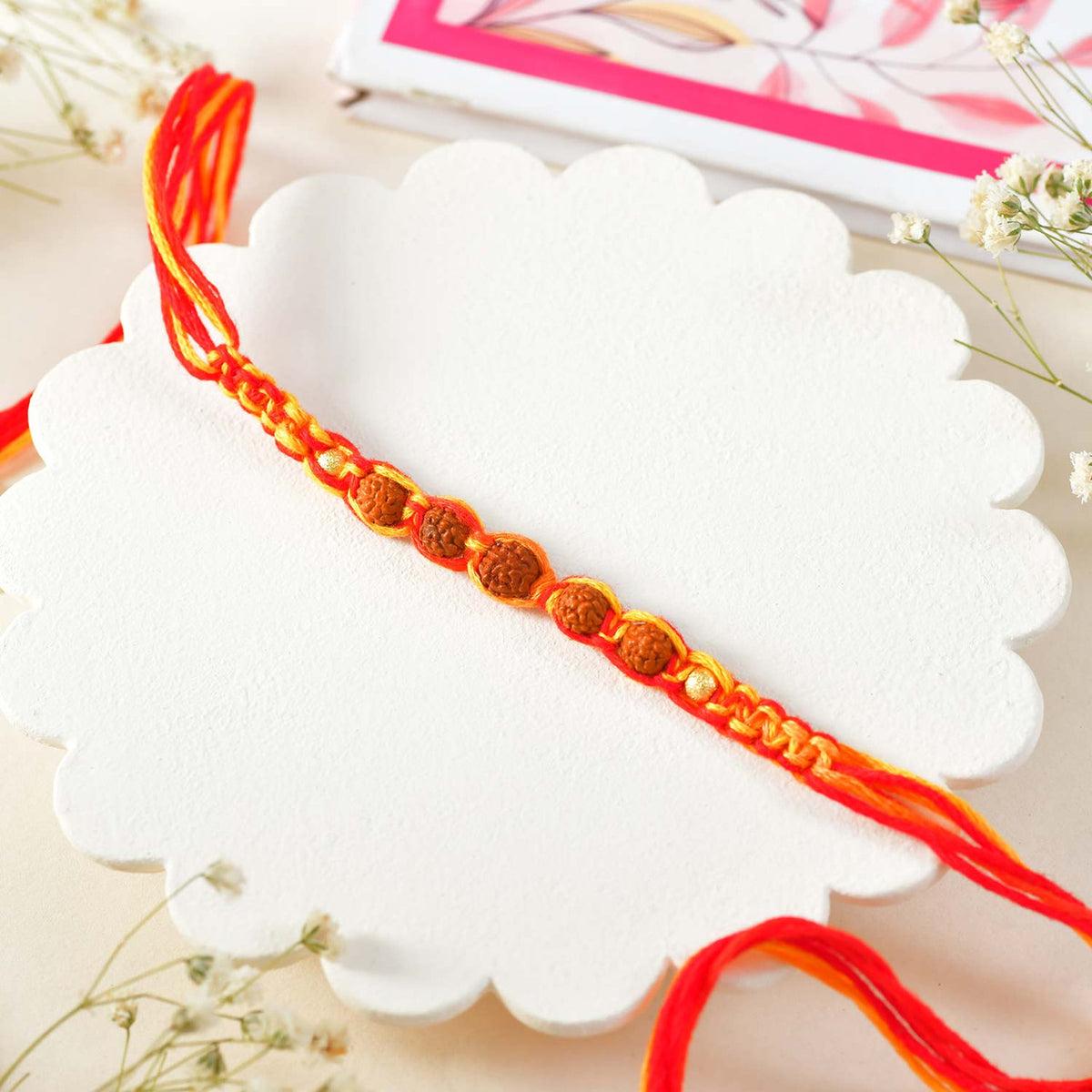 Blue & Orange Beaded Evil Eye Rakhi Set for Bhai