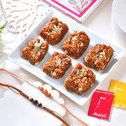 Elegant Set of 2 Beaded Rakhi with Doda Burfi