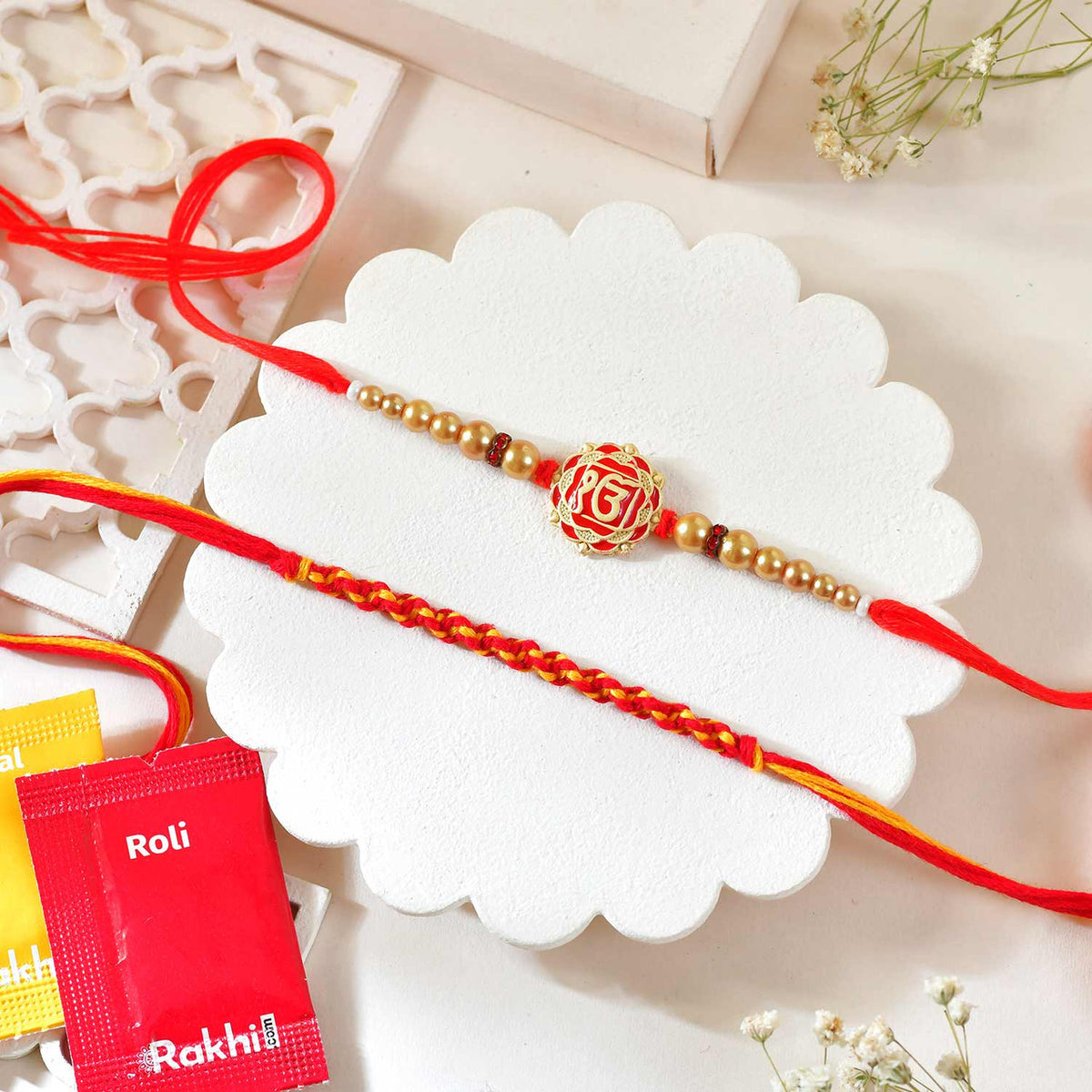 Set of 2 Rakhi with Soan Papdi & Dryfruits