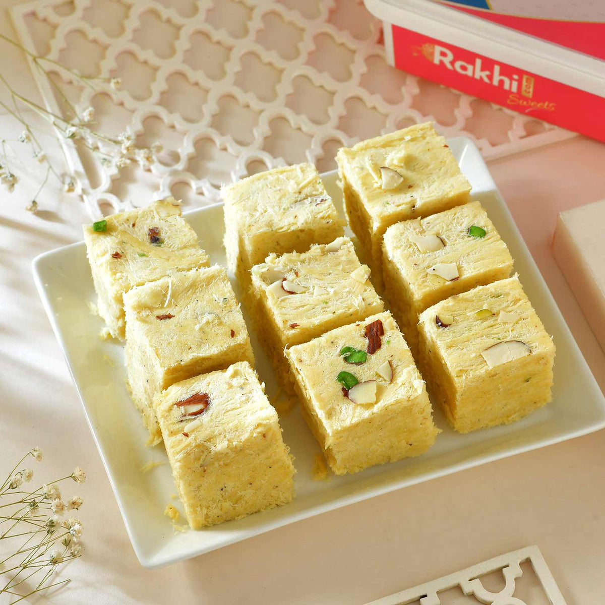 Set of 2 Rakhi with Soan Papdi & Dryfruits
