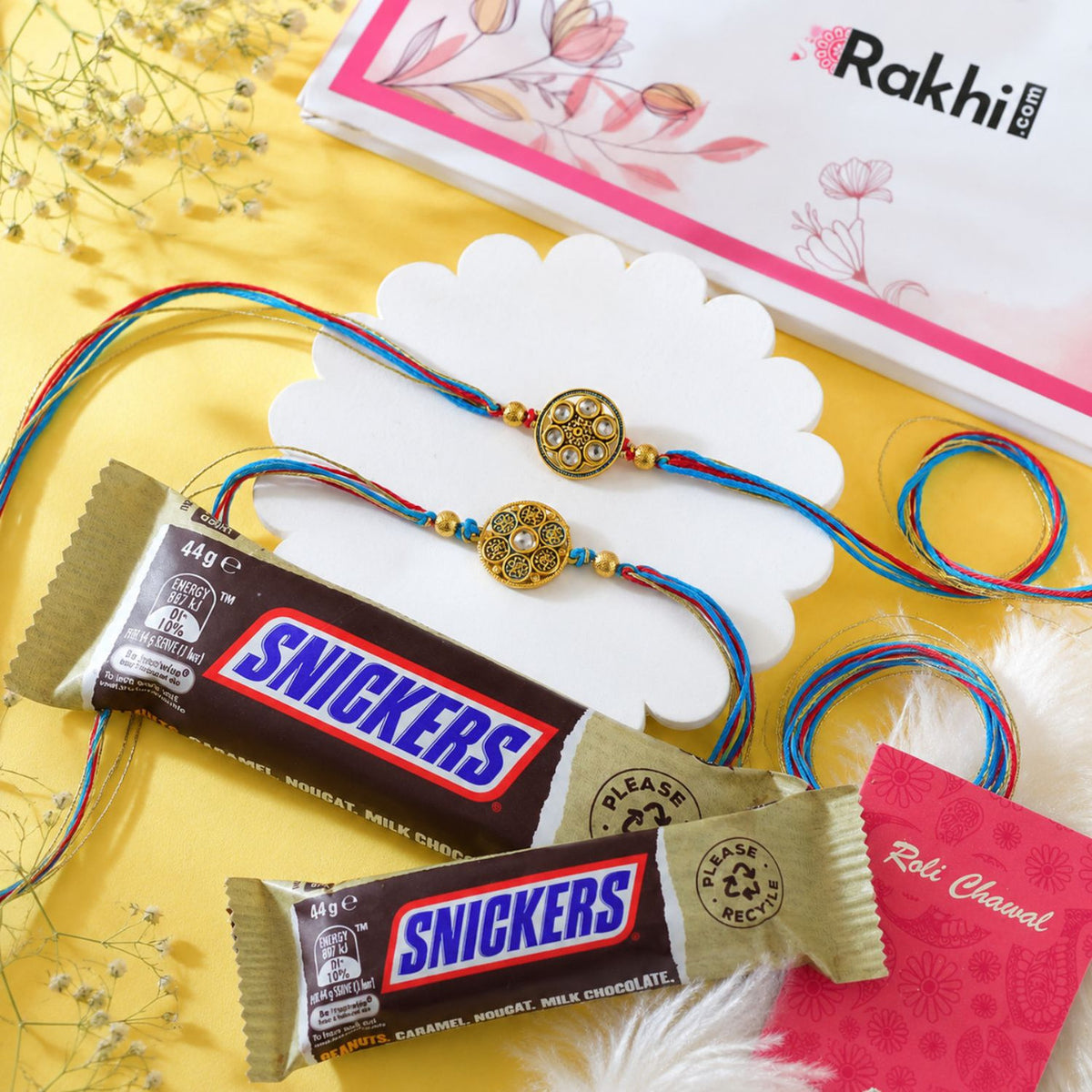 Set of 2 Rakhi with Snickers Chocolates