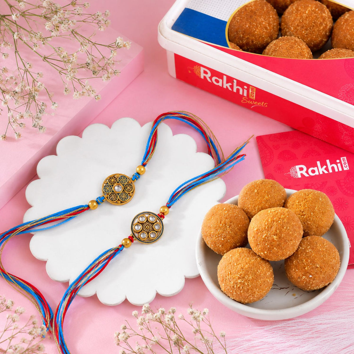 Set of 2 Rakhi with Besan Laddoo