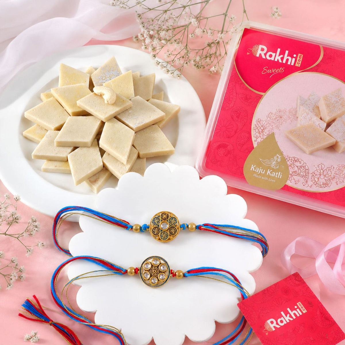 Set of Rakhi With Kaju Katli