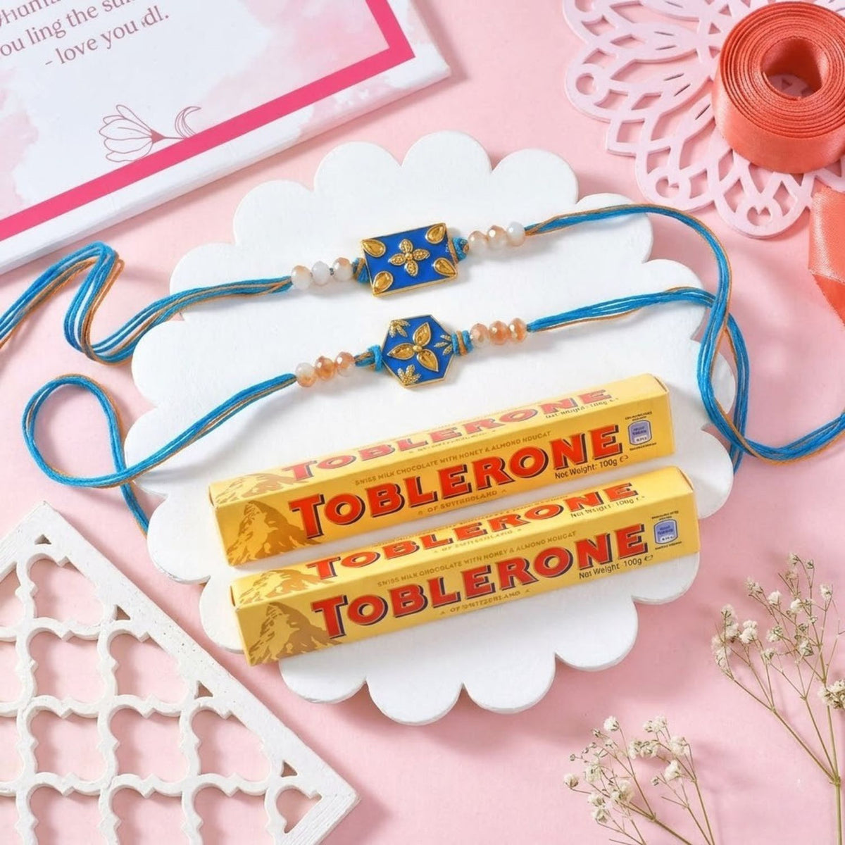 Set of 2 Bhai Rakhi with Toblerone Chocolates