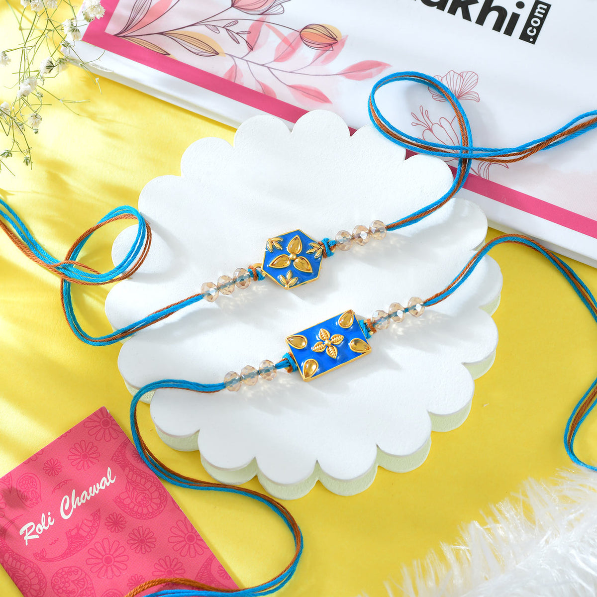 Set of 2 Designer Rakhi With Kaju Katli