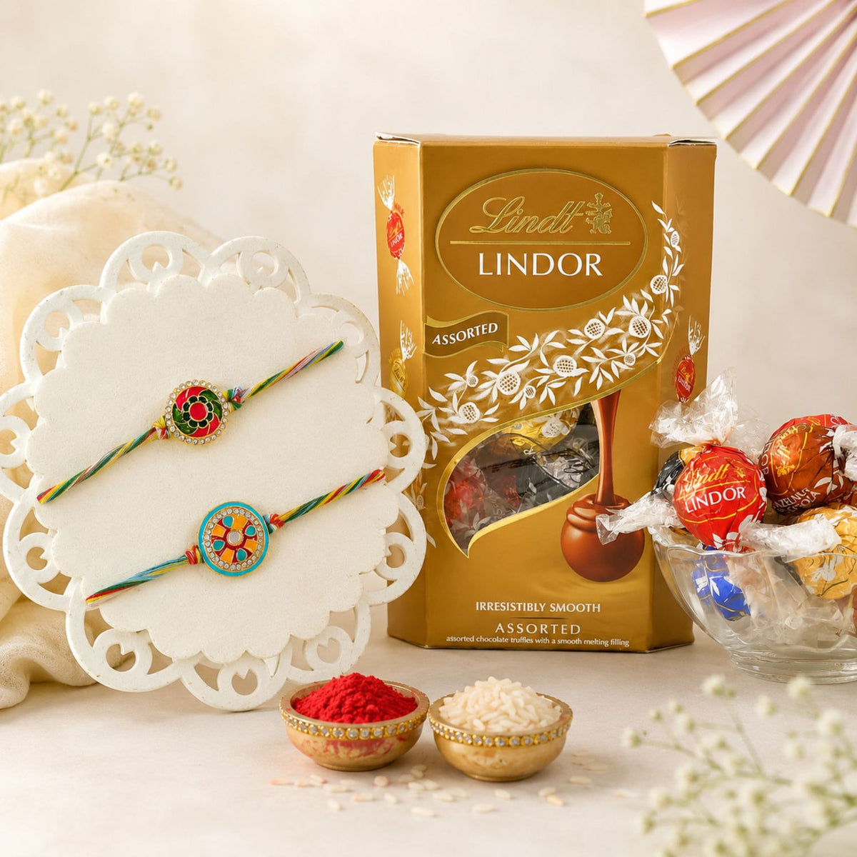 Two Rakhi Set With Lindt Assorted Chocolates