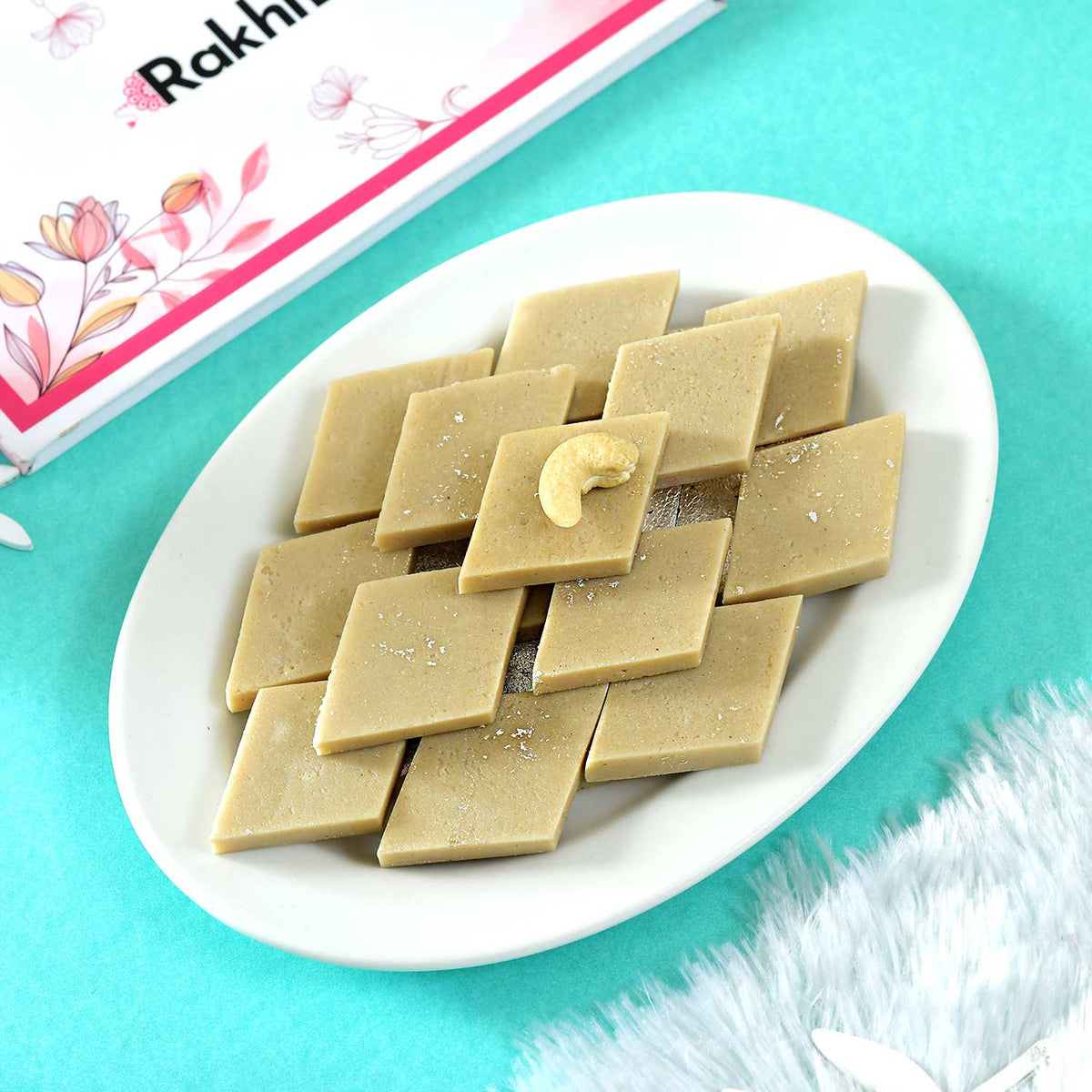 Two Rakhi with Soan Papdi and Kaju Katli Sweet