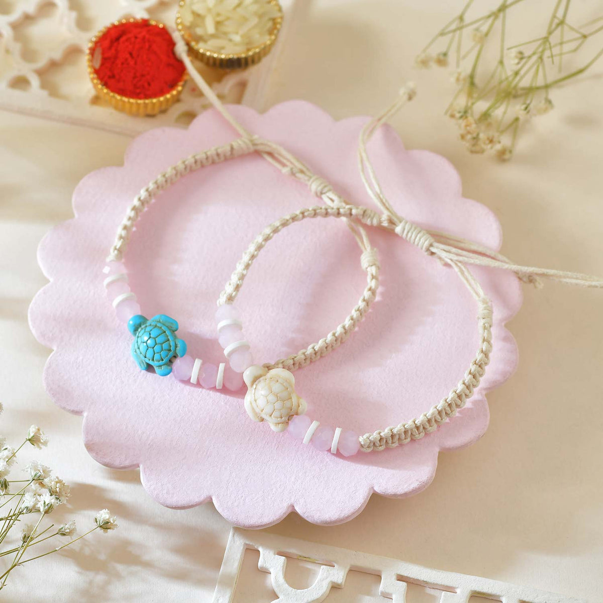 Turtle Rakhi Pair with Peanut Slab Chocolate Combo