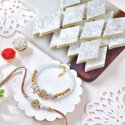 Exquisite Bhaiya Bhabhi Meenakari Rakhi Set with Kaju Katli