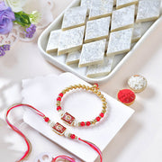 Elegant  Bhaiya Bhabhi Rakhi Combo with Kaju Katli