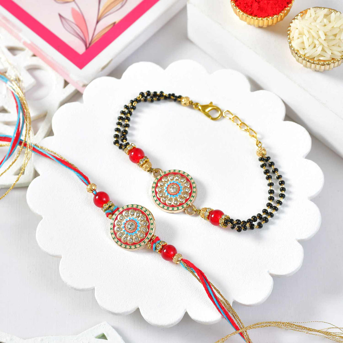 Designer Rakhi & Bracelet Combo with Ferrero Raffaello