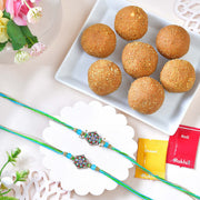 Set of 2 Designer Rakhis with Besan Ladoo
