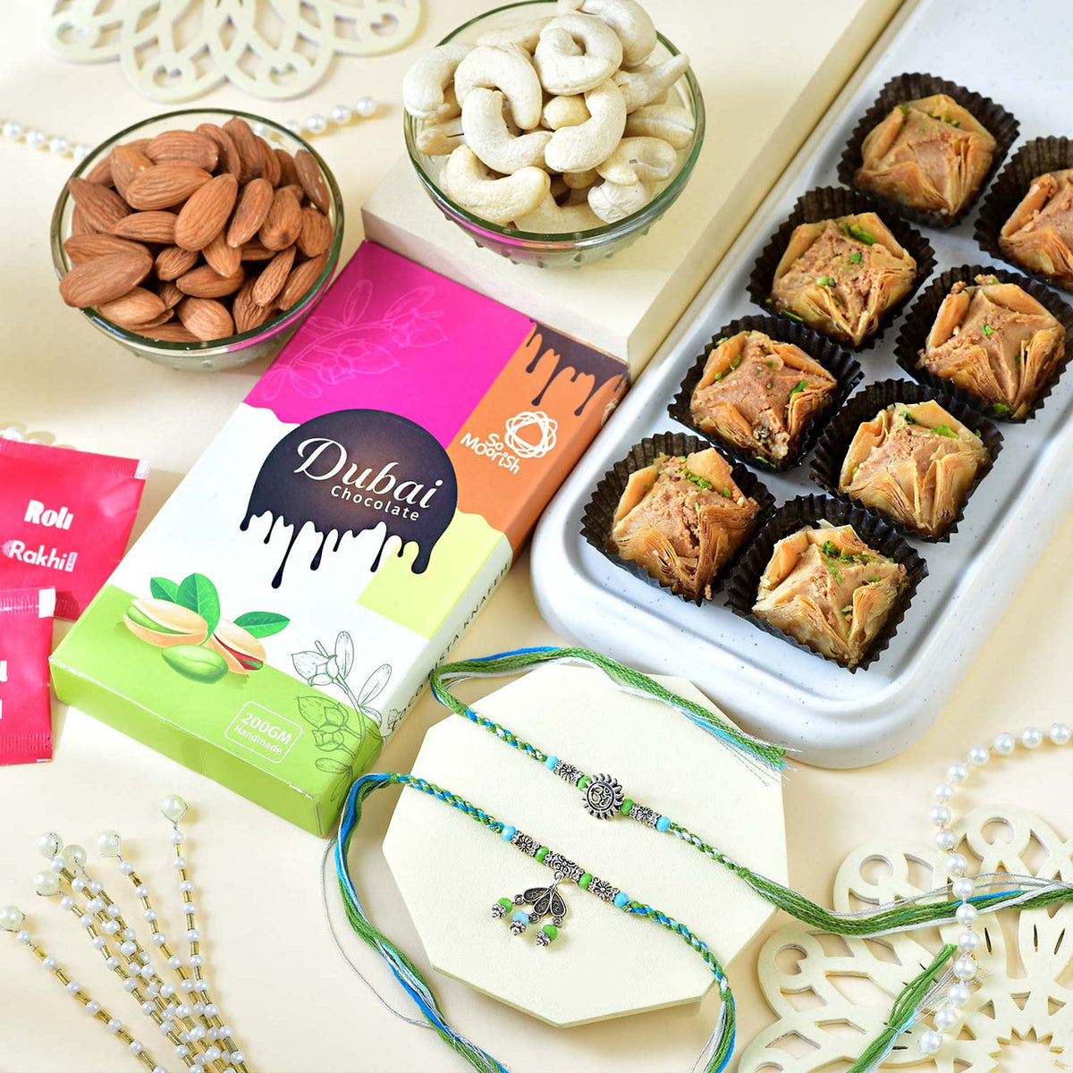 Premium Dubai Chocolate Rakhi Hamper