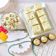 Designer Rakhi Gift Hamper with Soan Papdi, Cashews & Ferrero Rocher