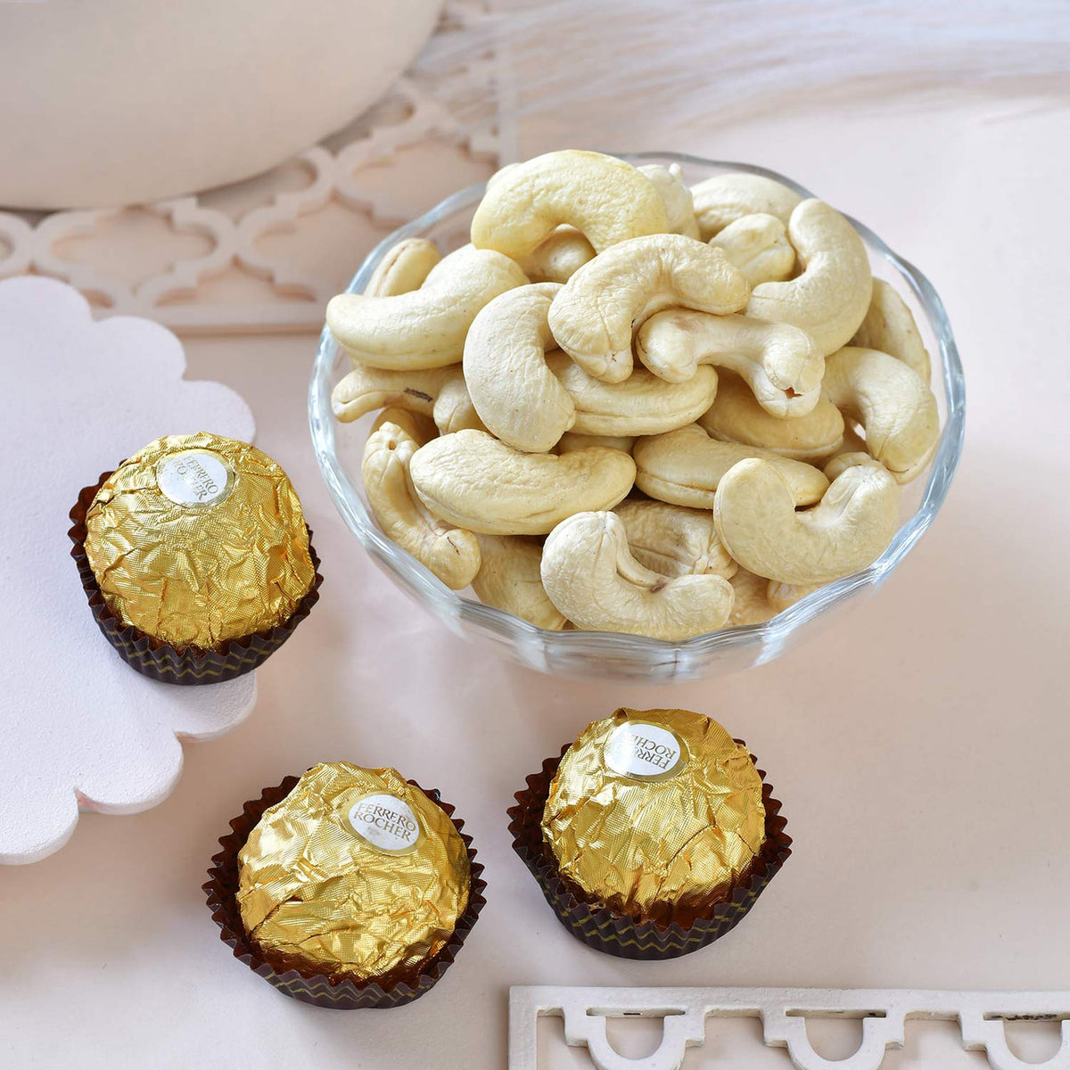 Designer Rakhi Gift Hamper with Soan Papdi, Cashews & Ferrero Rocher