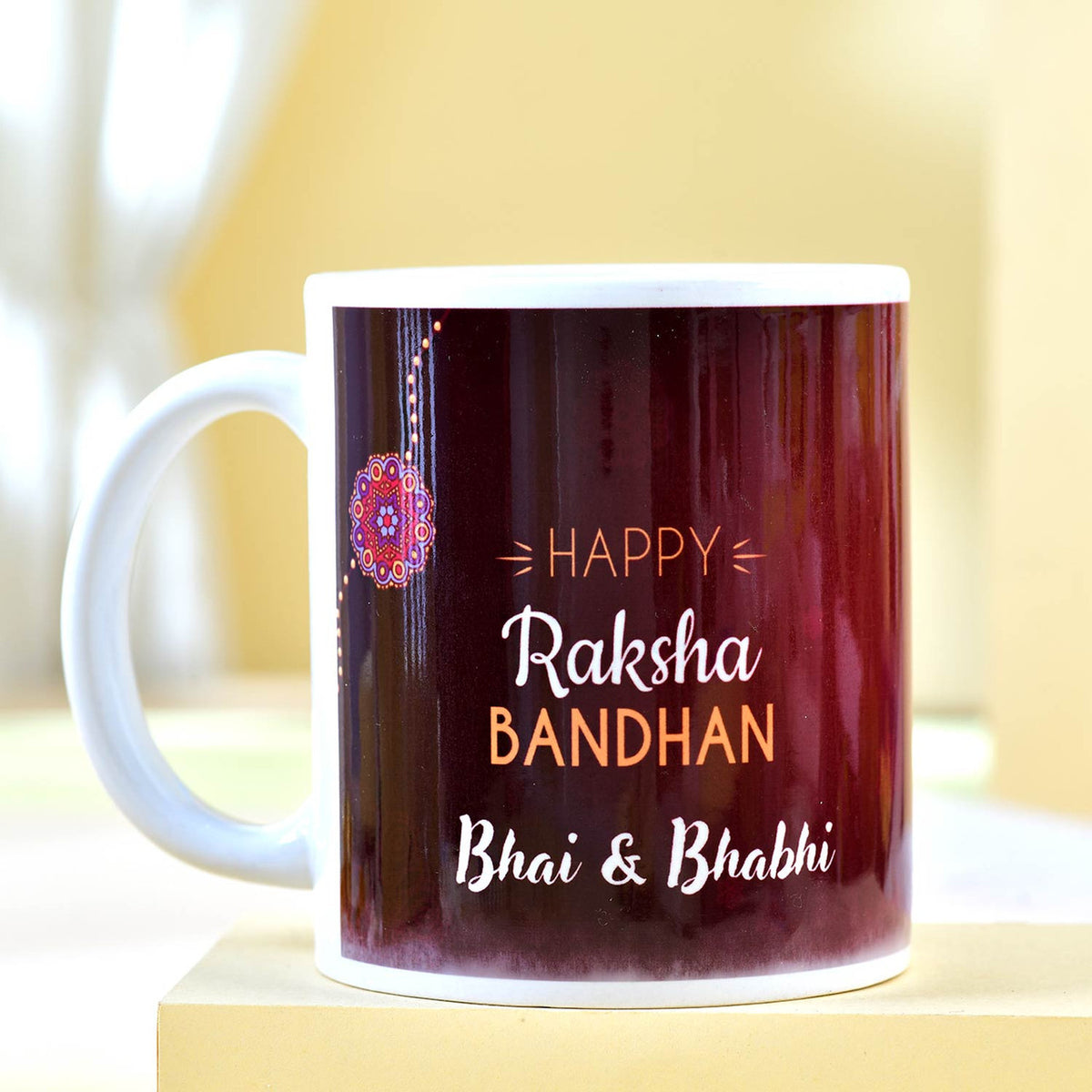 Personalized Mug with Kaju Katli & Designer Bhai-Bhabhi Rakhi Set