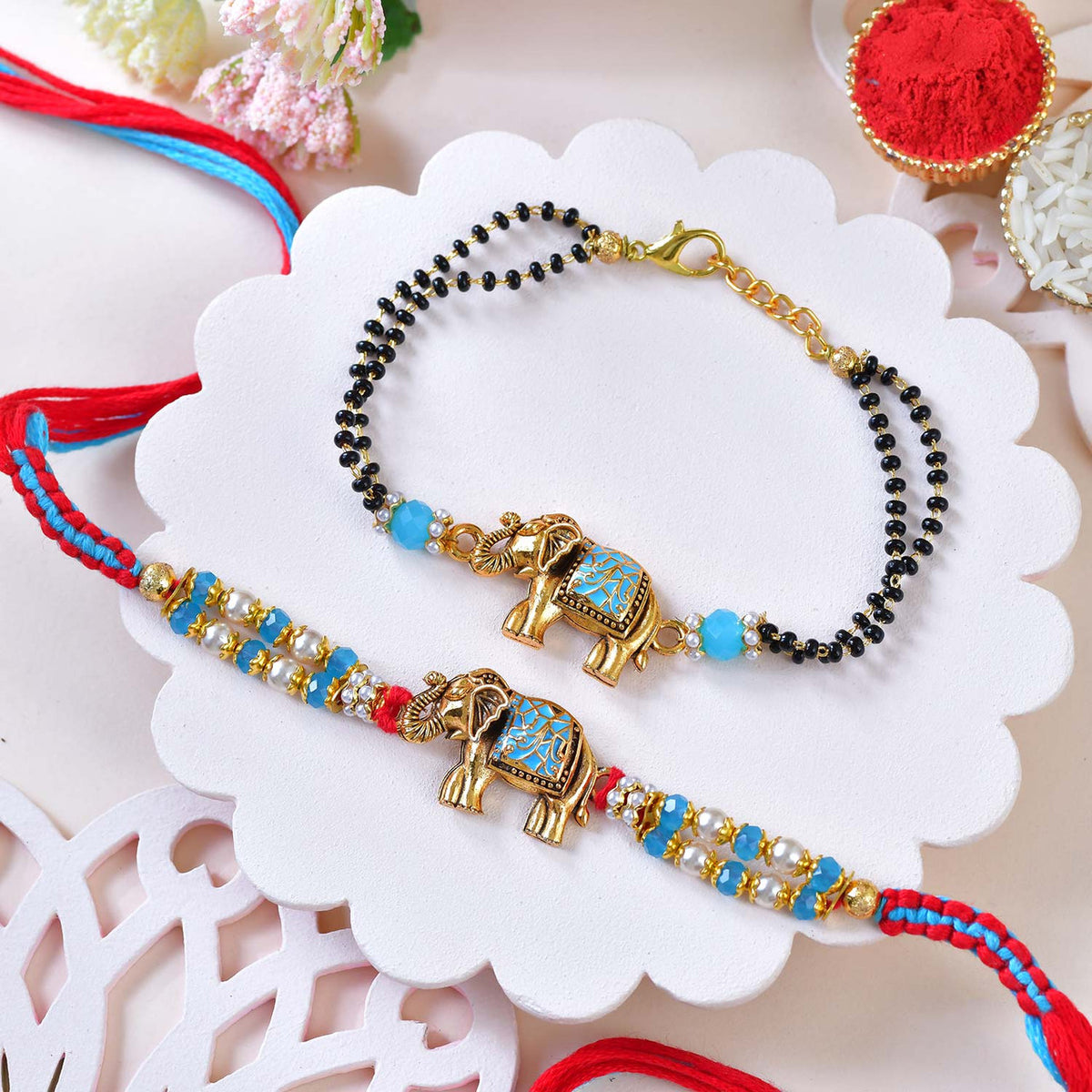 Royal Elephant Rakhi & Bracelet Combo Set