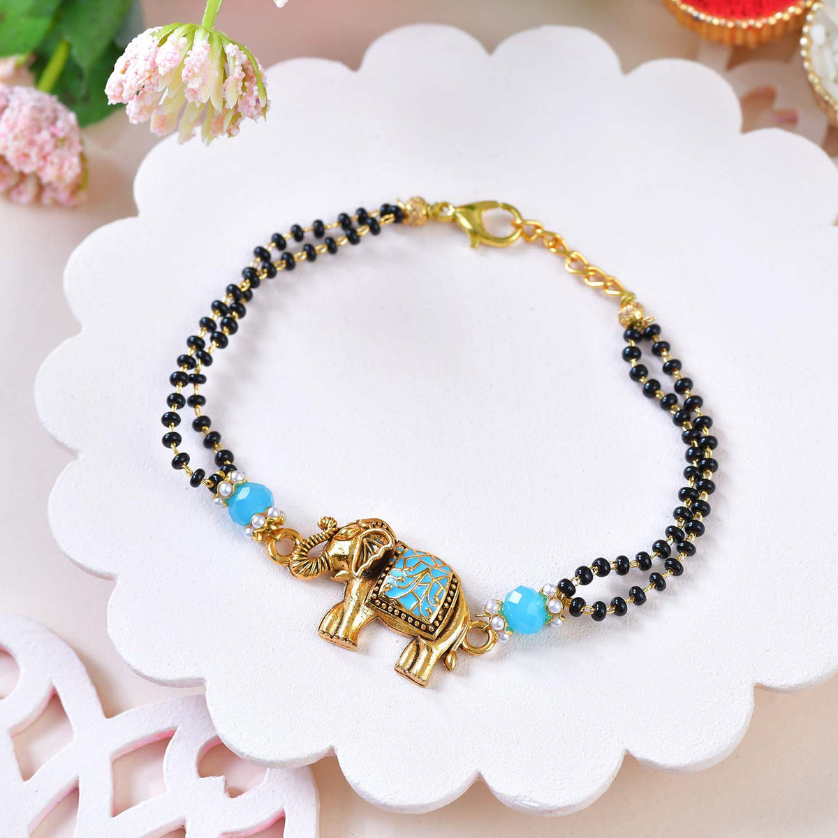 Royal Elephant Rakhi & Bracelet Combo Set