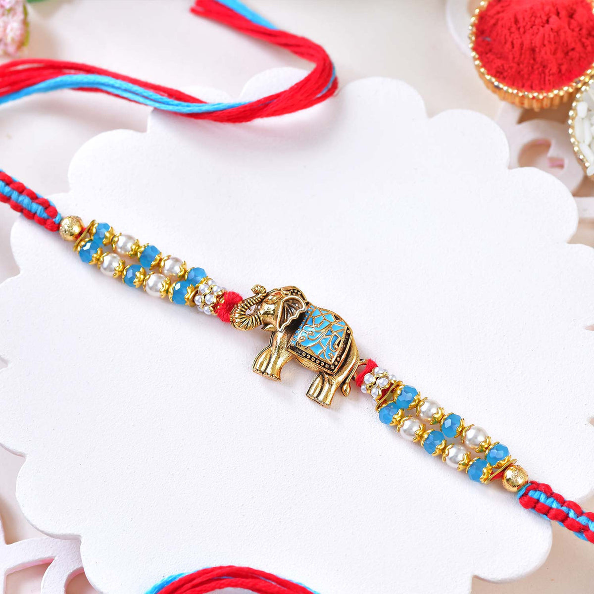 Royal Elephant Rakhi & Bracelet Combo Set
