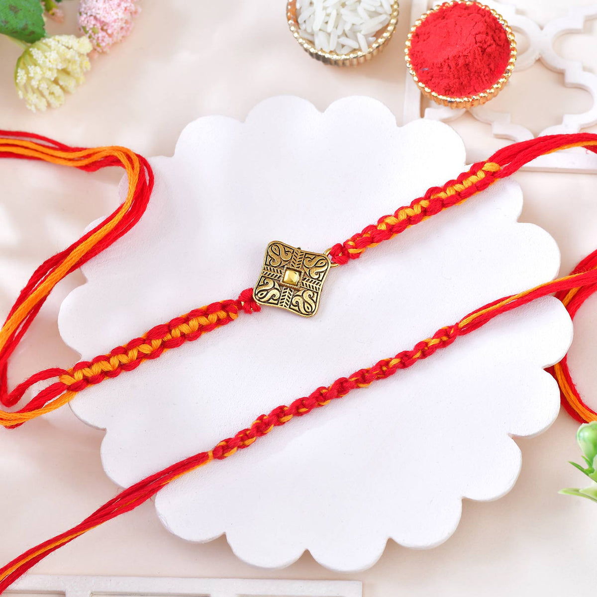 Traditional Designer Rakhi Set with Kaju Katli