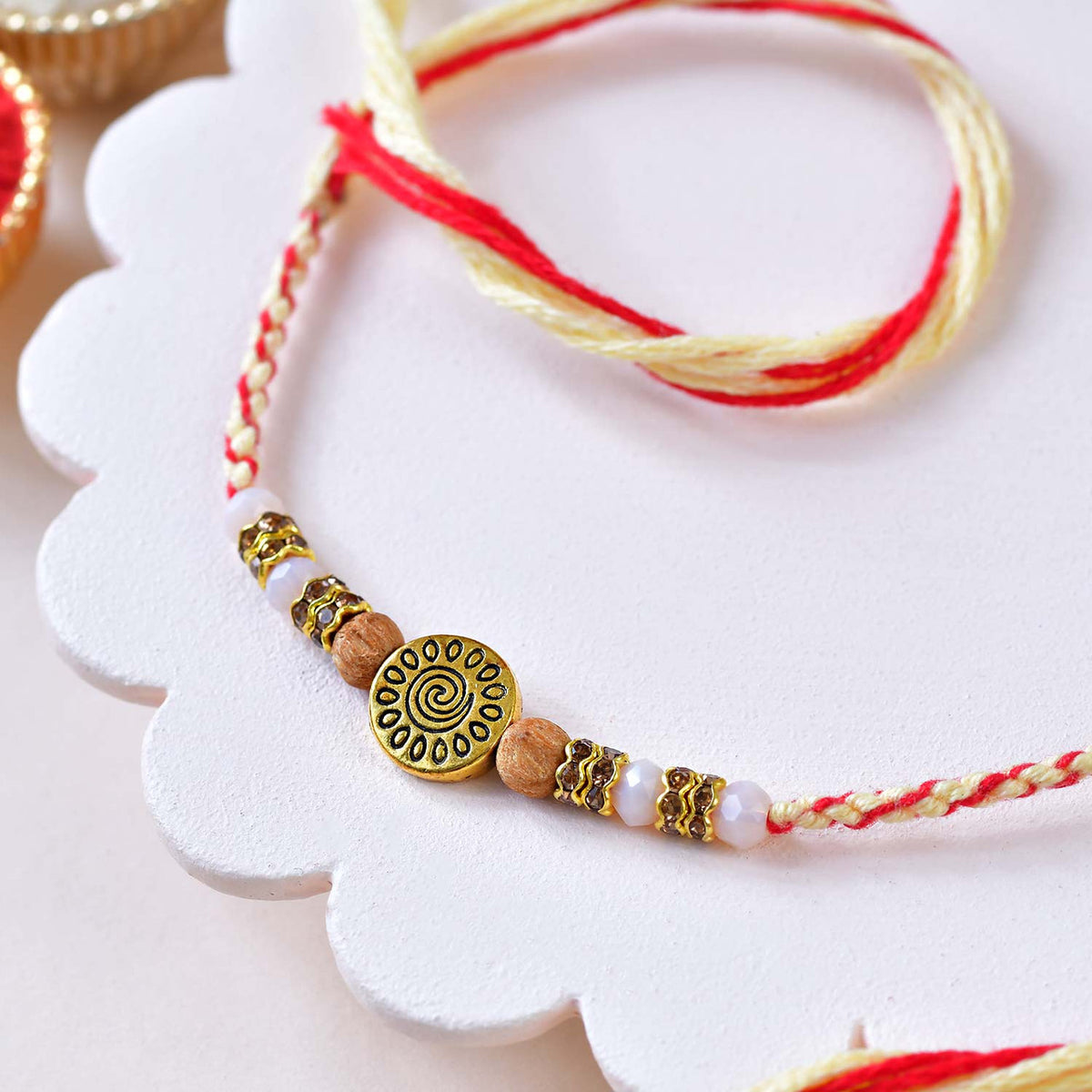 Sacred Rudraksha & Spiral Charm Rakhi Set