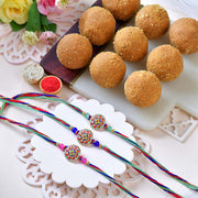Set of 3 Ethnic Rakhi with Besan Laddoo