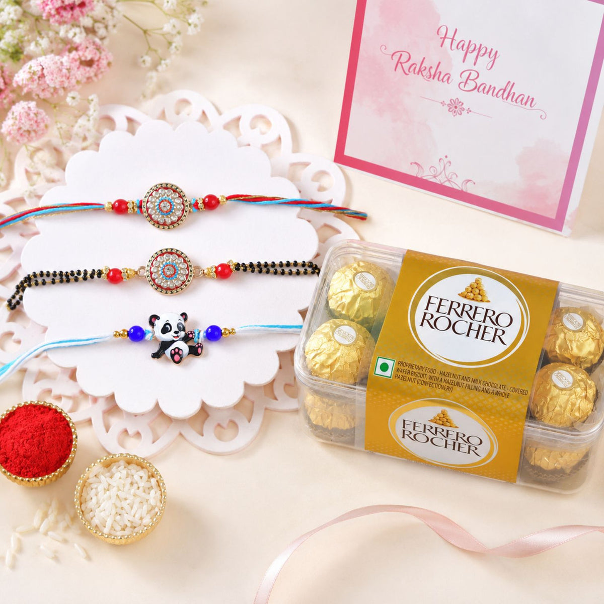 Family Rakhi Trio with Ferrero Rocher Chocolate
