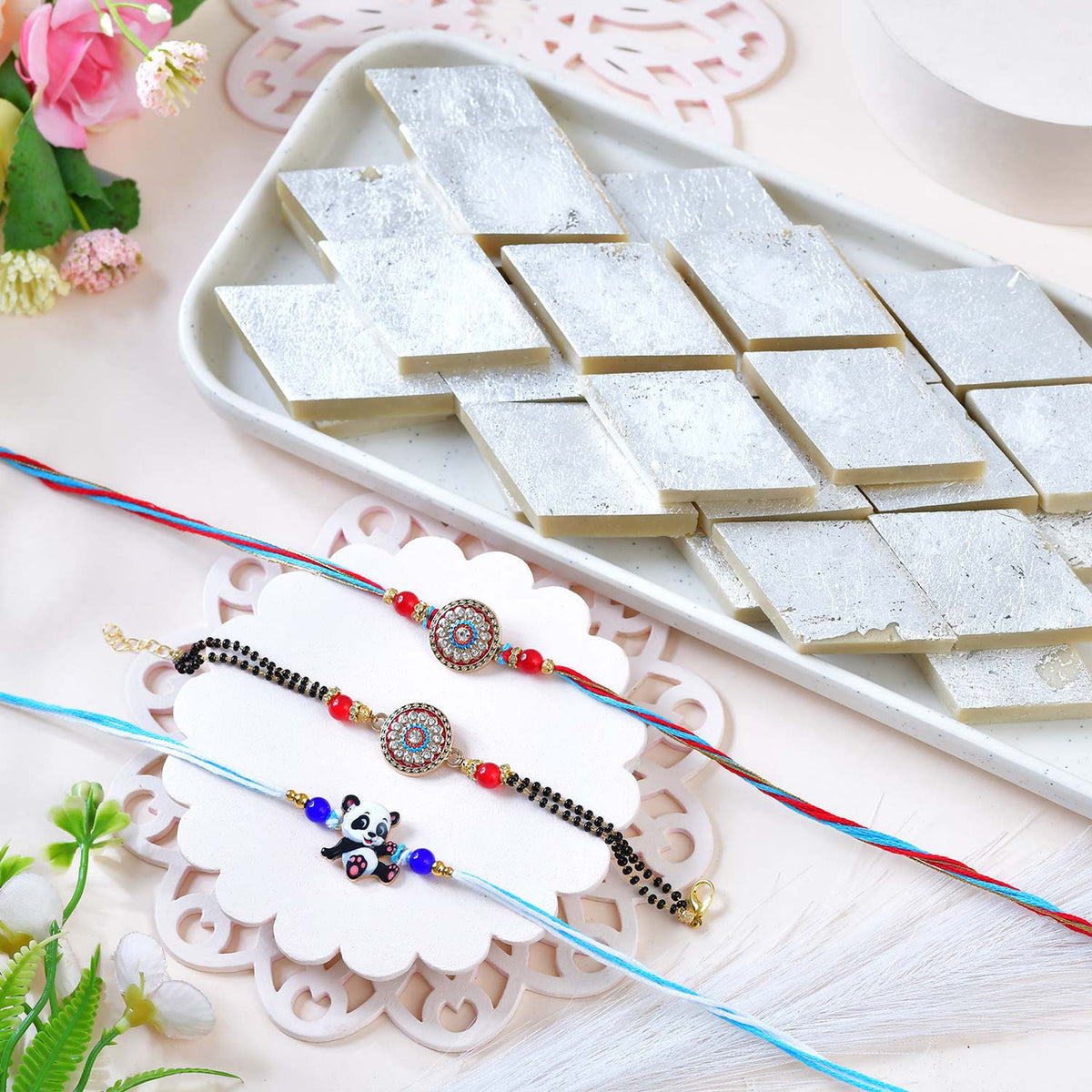 Family Rakhi Trio with Kaju Katli