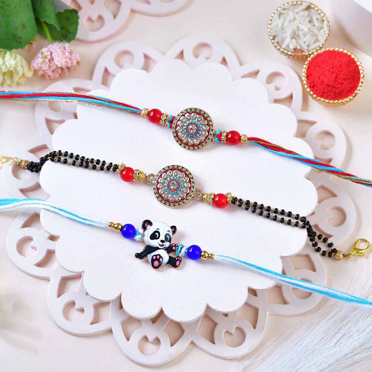 Family Rakhi Trio with Kaju Katli