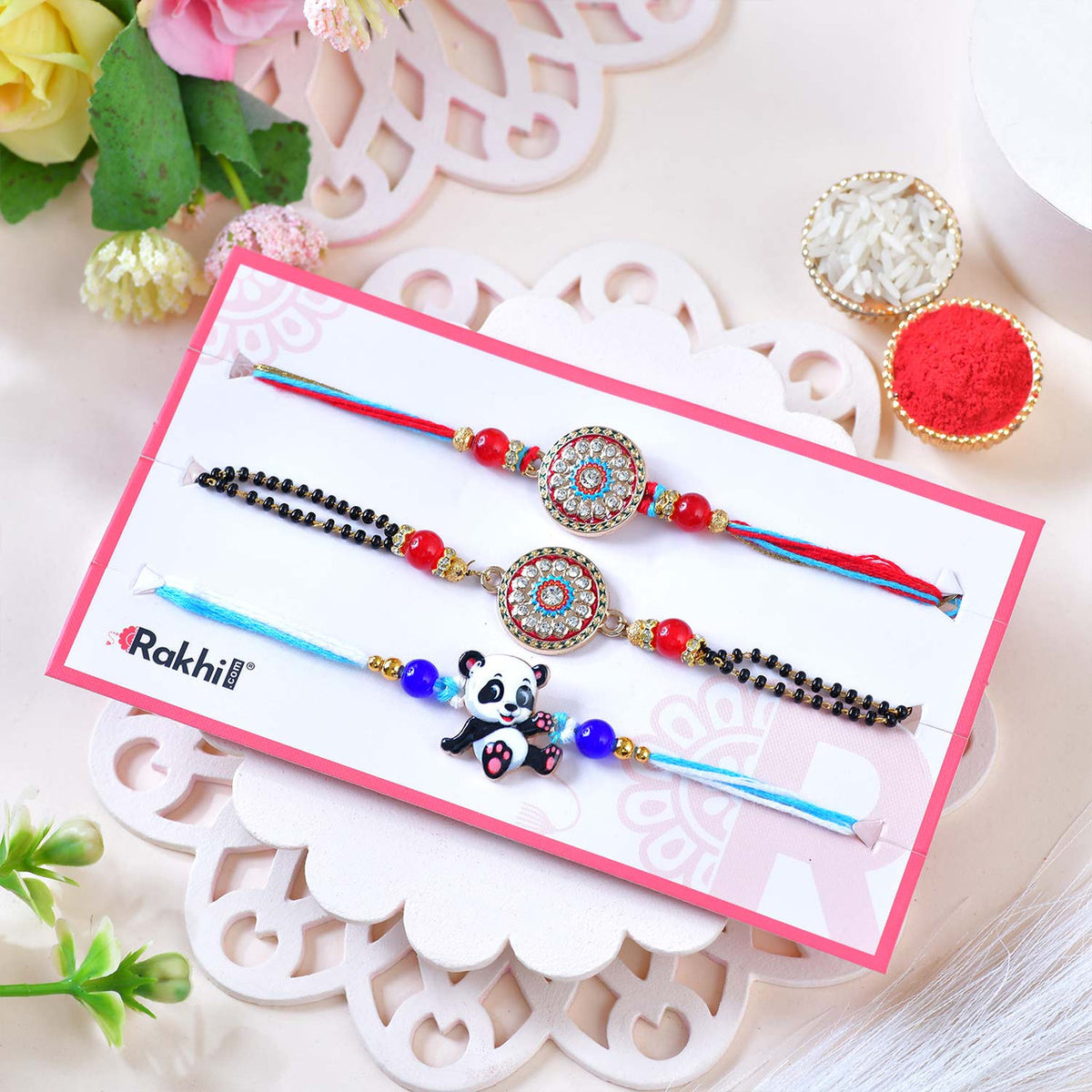 Family Rakhi Trio with Kids Panda Rakhi