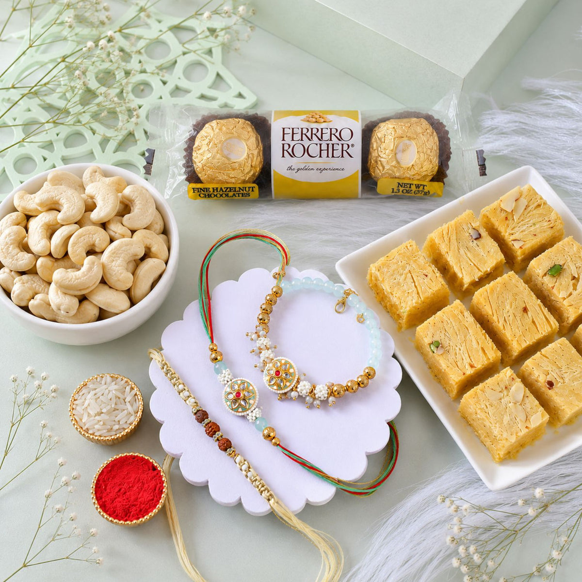 Designer Rakhi Set with Gourmet Hamper