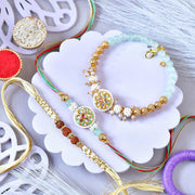Designer Bhaiya Bhabhi Rakhi Set with Bracelet & Rudraksha Rakhi
