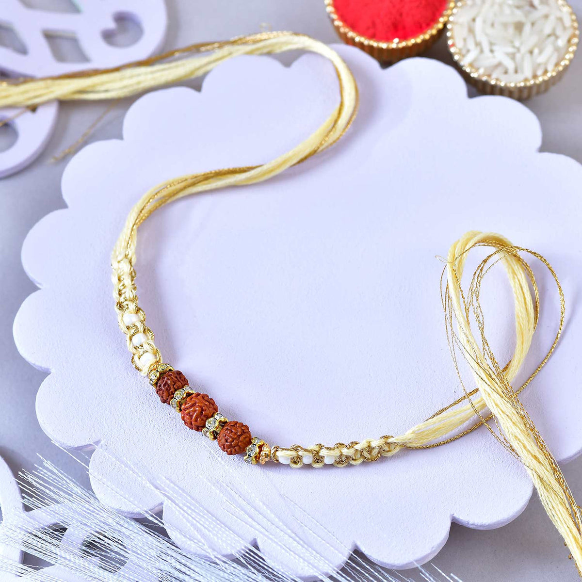 Designer Bhaiya Bhabhi Rakhi Set with Bracelet & Rudraksha Rakhi